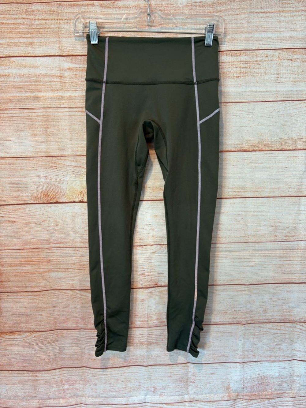 Free People FP Movement Olive Green Leggings with Pink Accent Stitching
